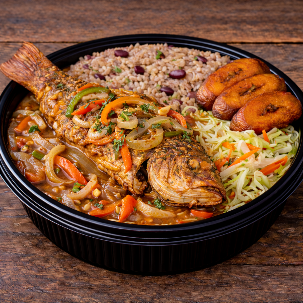 Brown Stew Fish Meal.