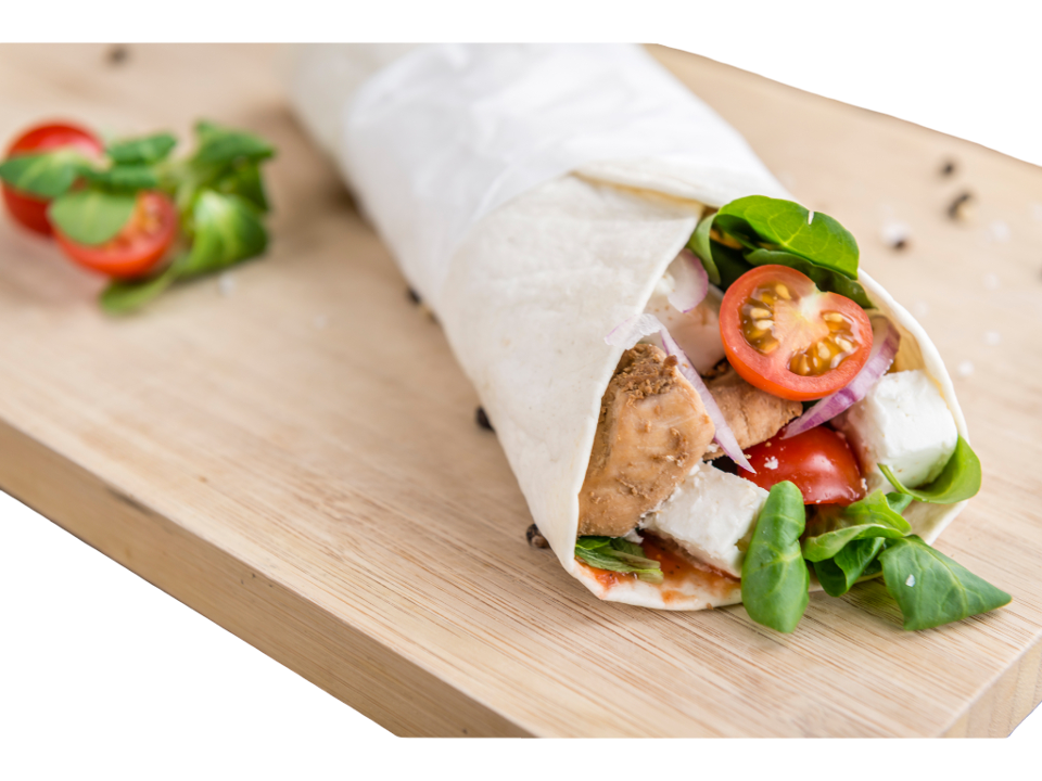 Grilled Chicken Greek Salad Wrap.