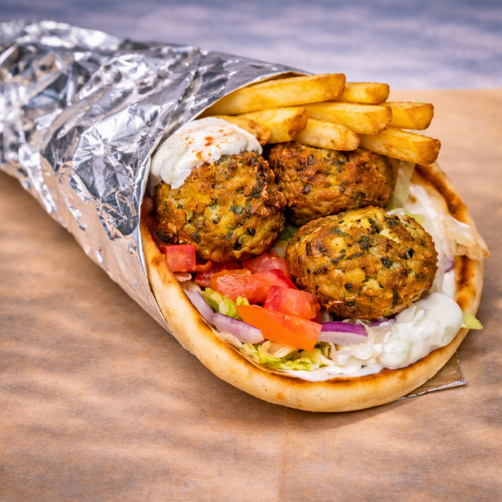SPINACH FETA FALAFEL SANDWICH.