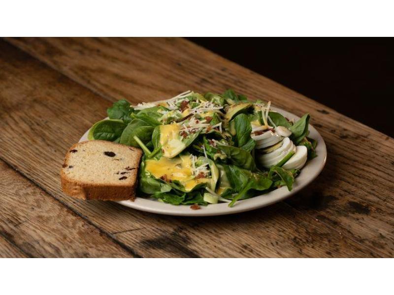 Spinach Salad with Warm Bacon & Mustard Dressing.
