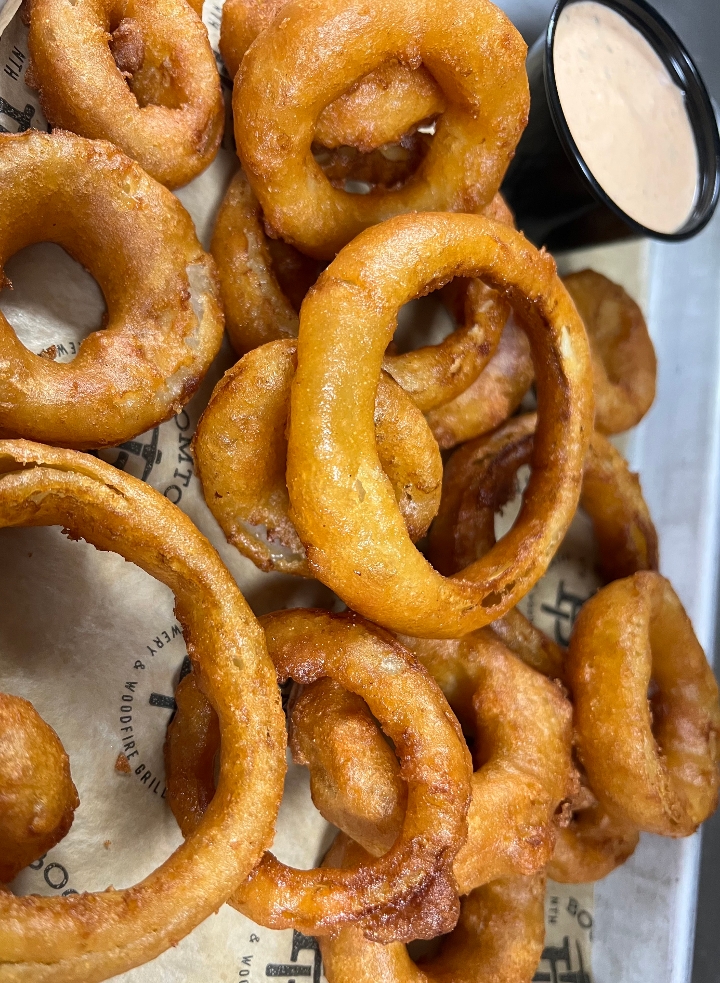 Brew-Battered Onion Rings.