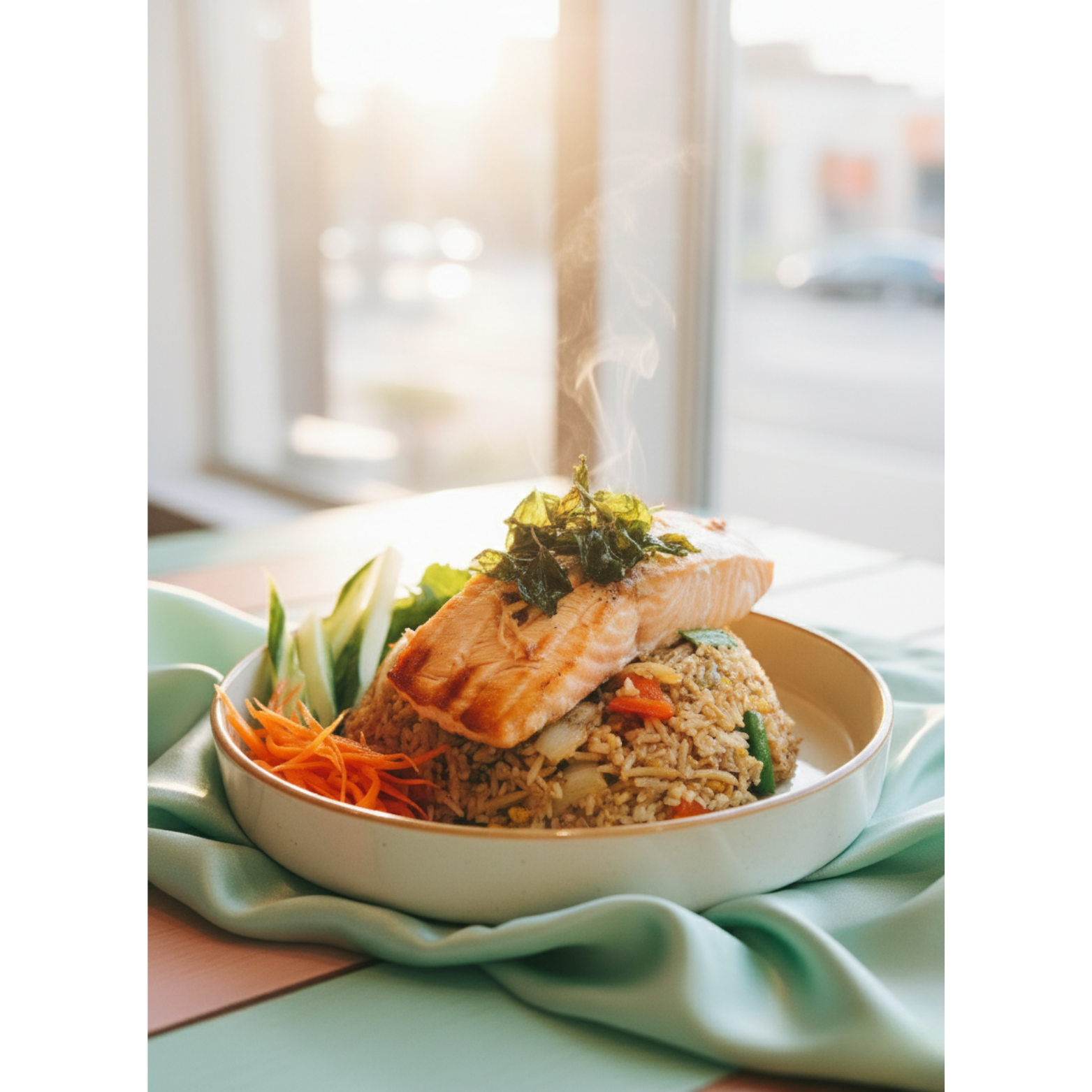 (F/r) Grilled Salmon X Green Fried Rice.