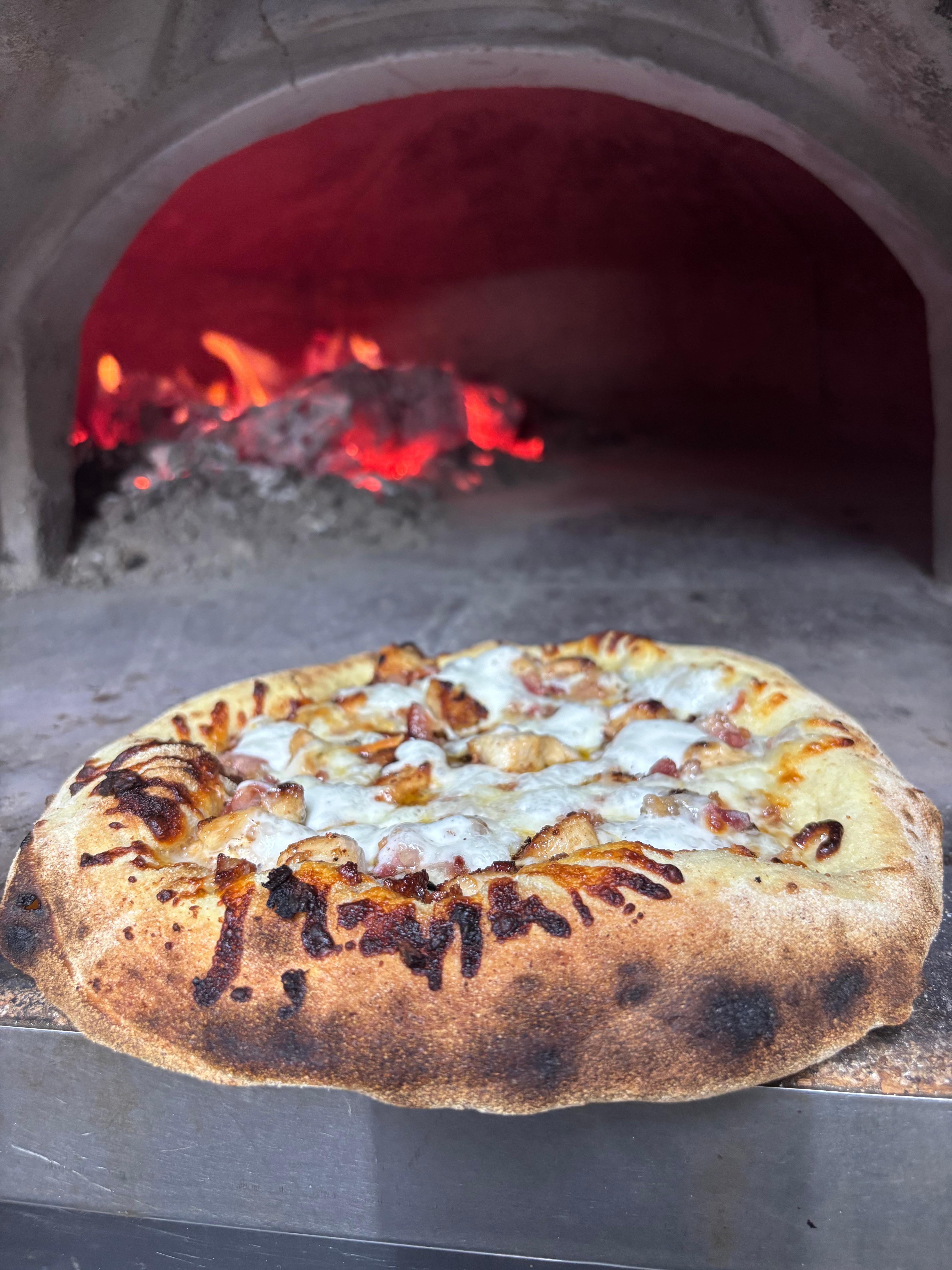 Cluckin Bacon Ranch Pizza (Chicken, Bacon, Ranch).