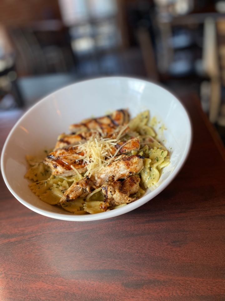 Pesto Alfredo Chicken & Bowtie Pasta.