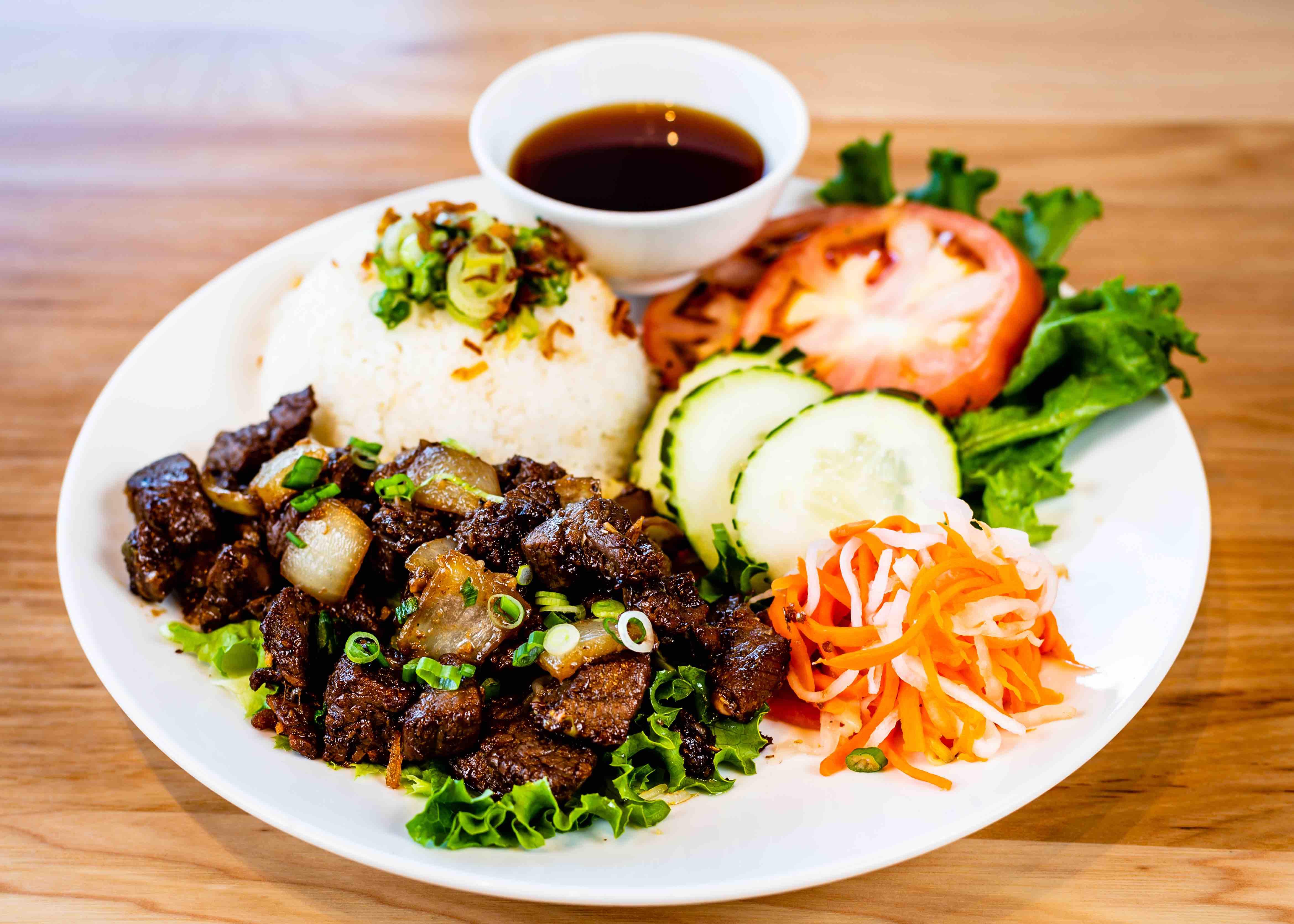 Shaken Beef Broken Rice.