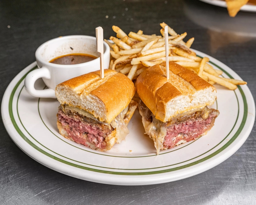French Dip Cheeseburger.