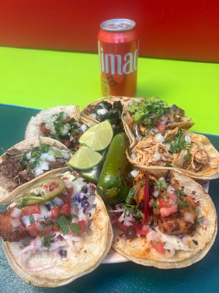 6 Tacos+Rice and Beans or Chips and Salsa.