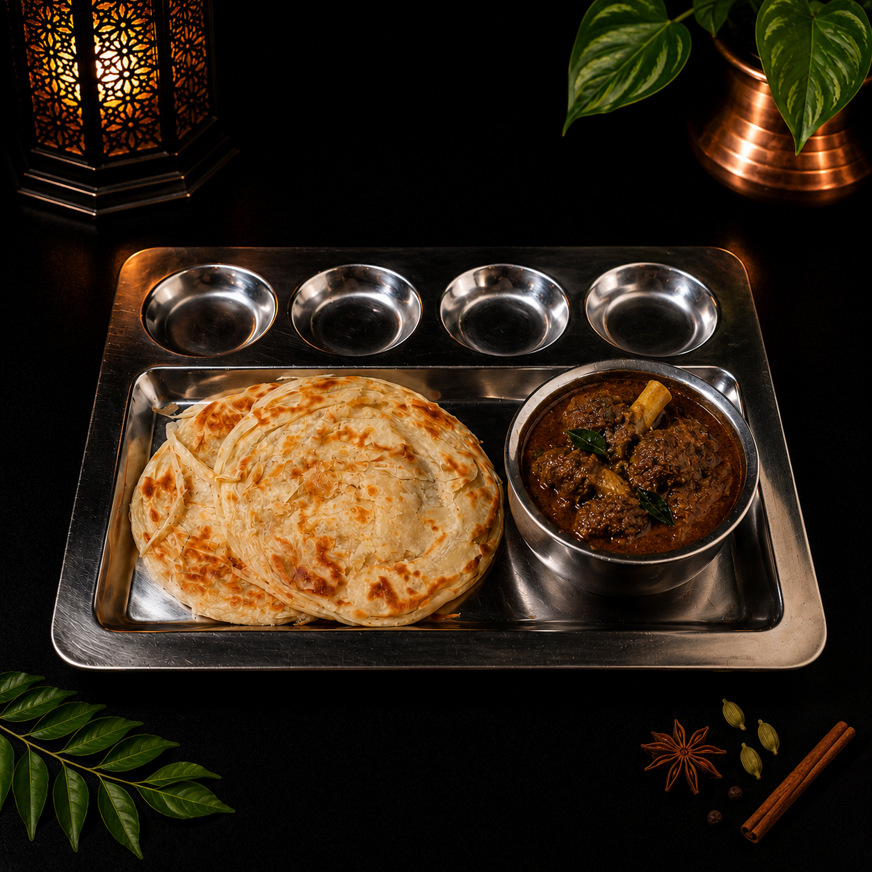 Paratha (2 pcs) W/ Goat Curry.