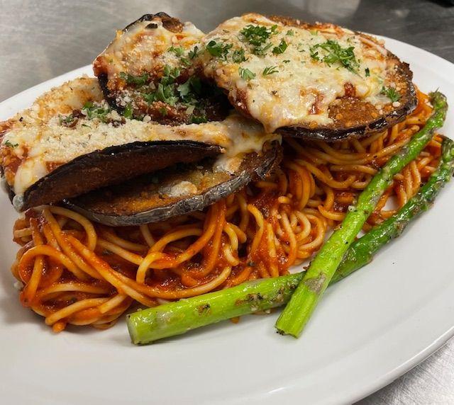 Eggplant Parmigiana Pasta.