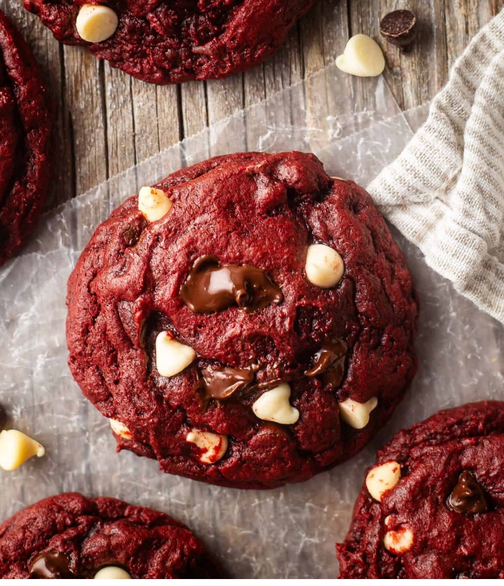 Jumbo Red Velvet Chocolate Chip Cookie.