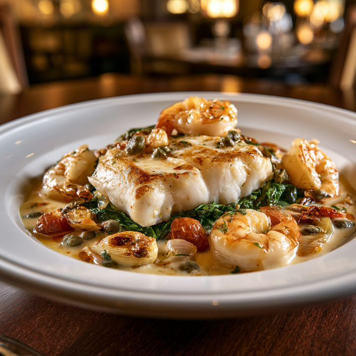 Grouper Florentine with Shrimp.