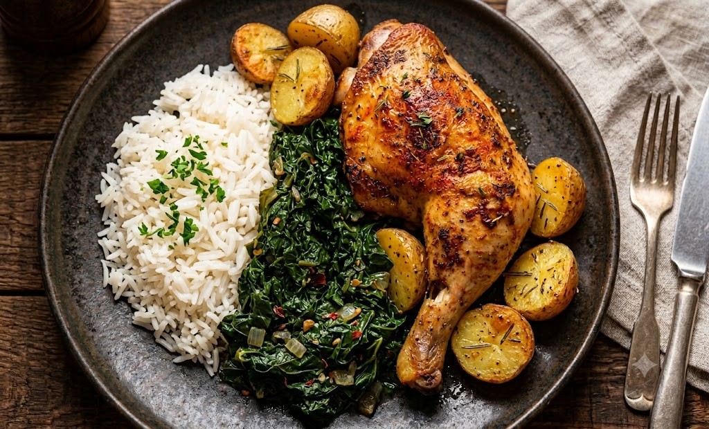 Potatoes Green or Spinach & Rice.