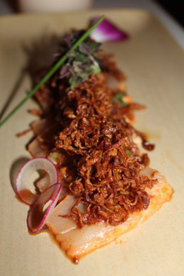 Albacore with Crispy Onions.