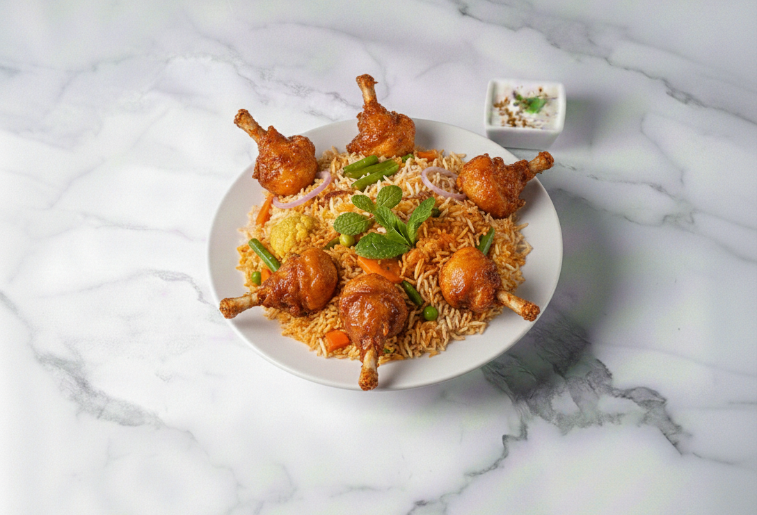 Chicken Lollipop Biryani.