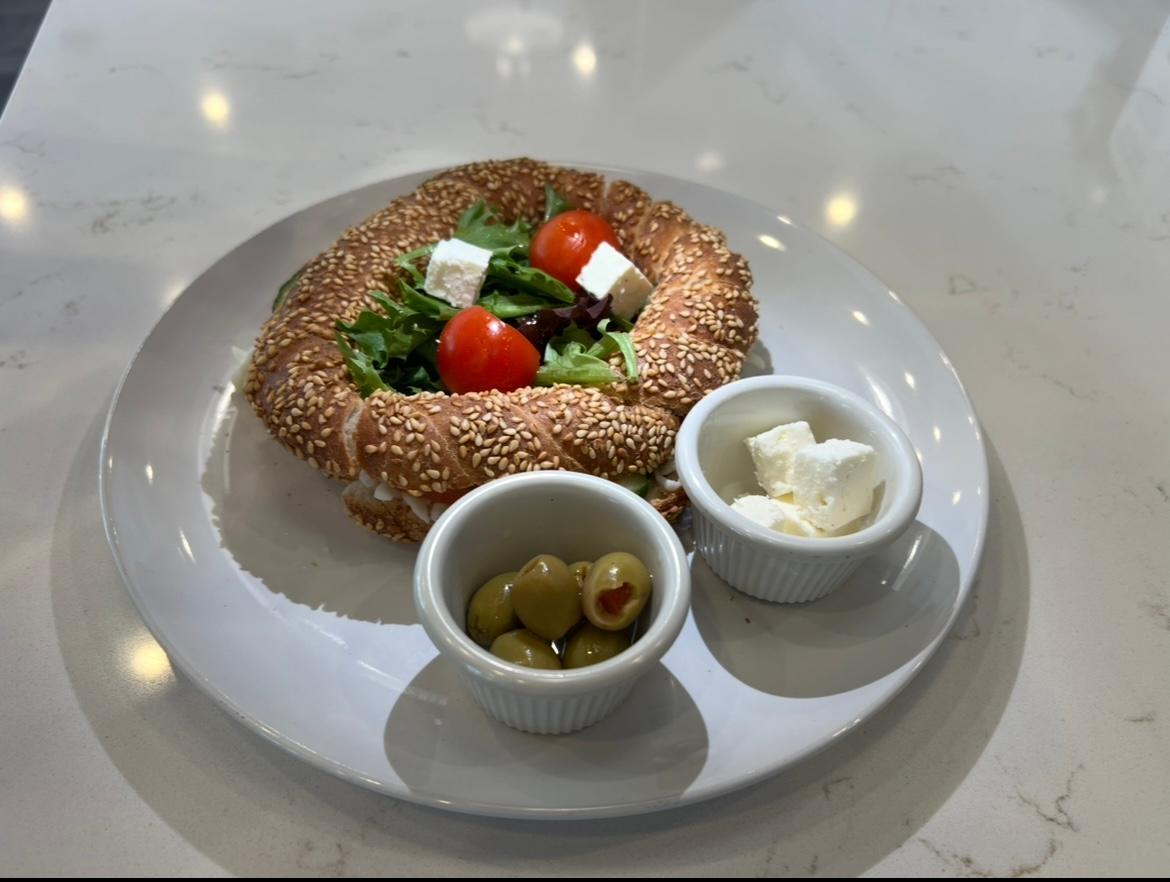 Simit (Turkish Bagel) Breakfast Sandwich.