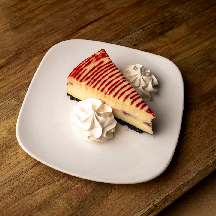 White Chocolate Raspberry Cheesecake.