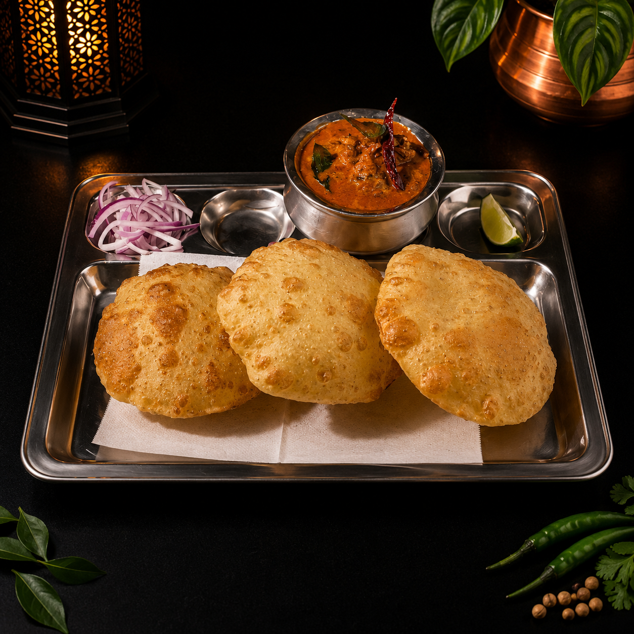 Poori (3 pcs) W/ Chicken Curry.