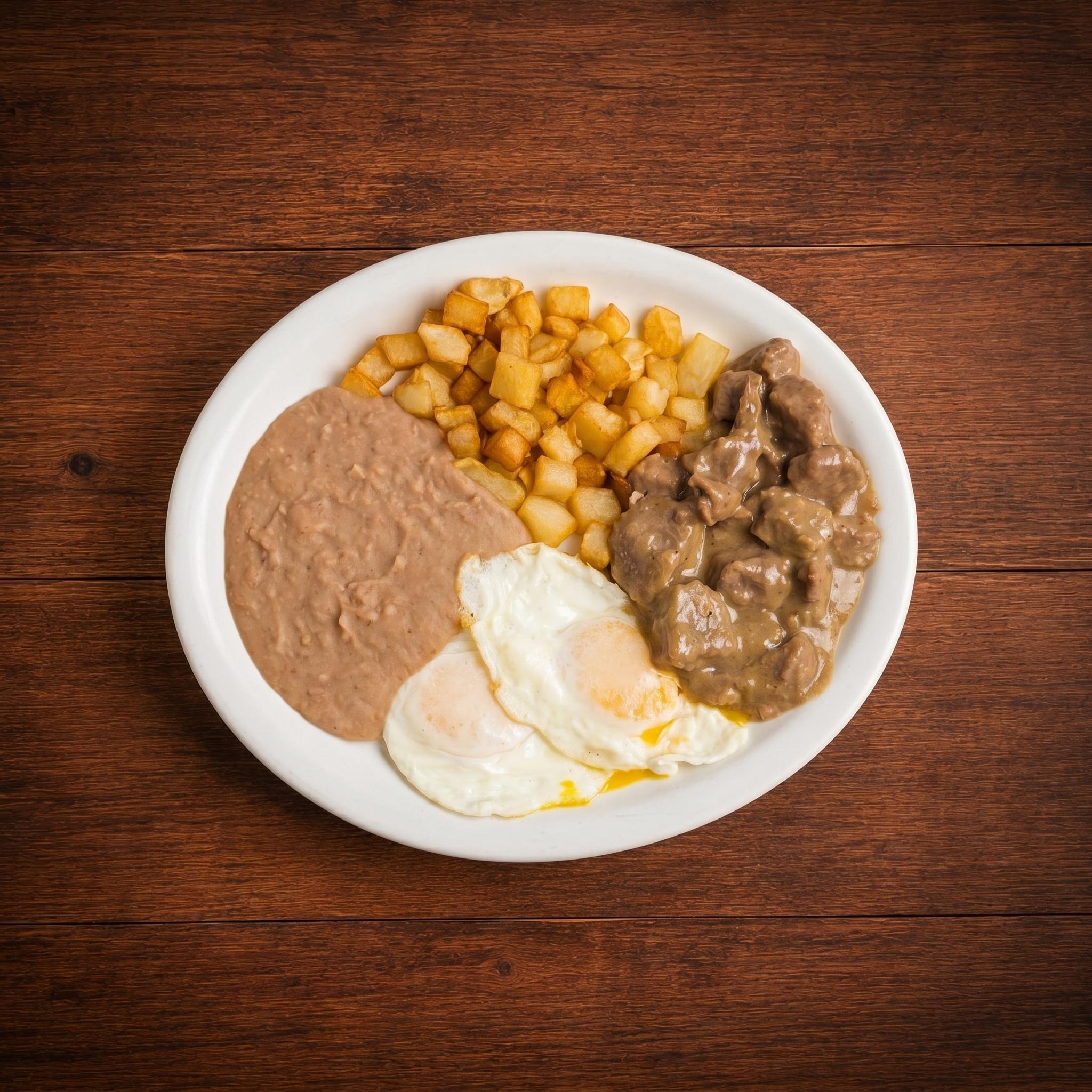 Huevos Rancheros Carne Guisada.