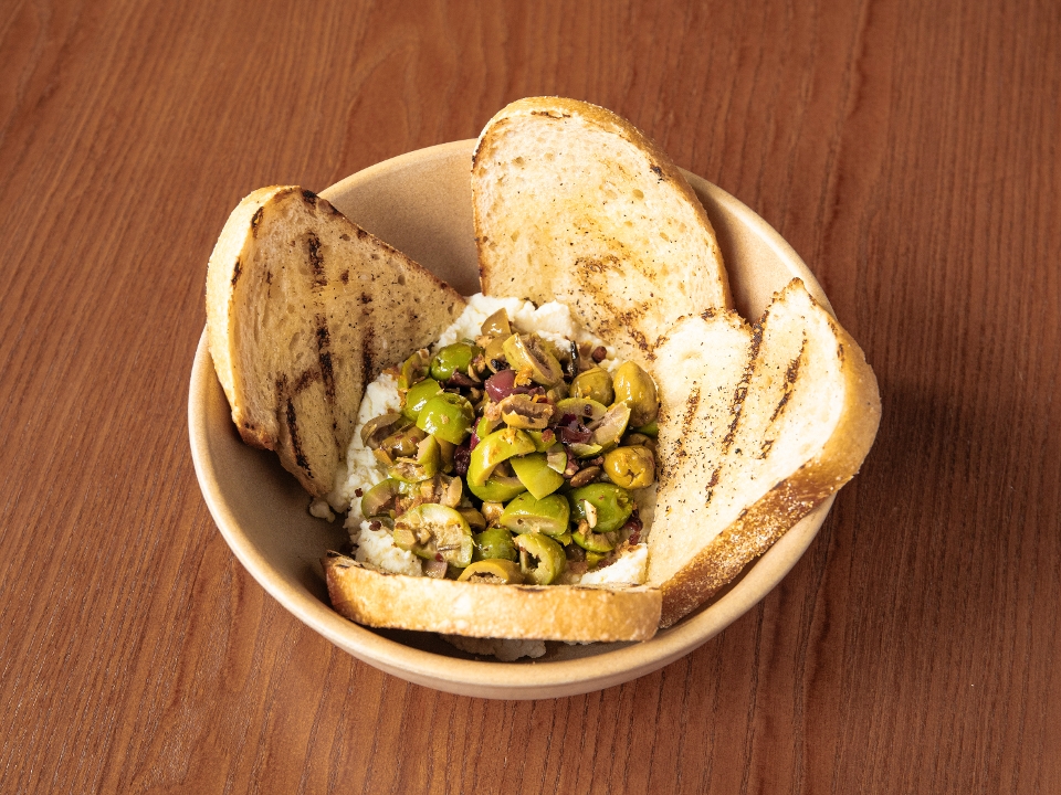 ROASTED OLIVES & TRUFFLE RICOTTA gfo/vg.