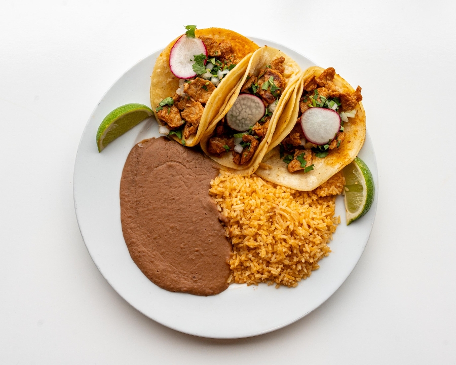 Sin Asada Taco Trio (V).