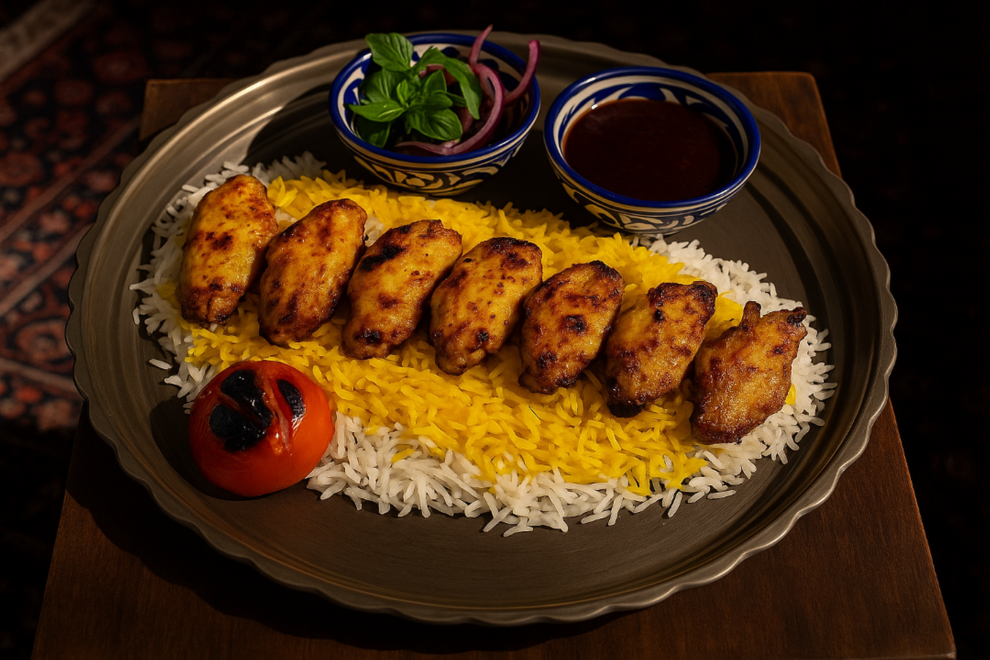 Saffron Wings Drumettes Kabob (کباب بال زعفرانی).