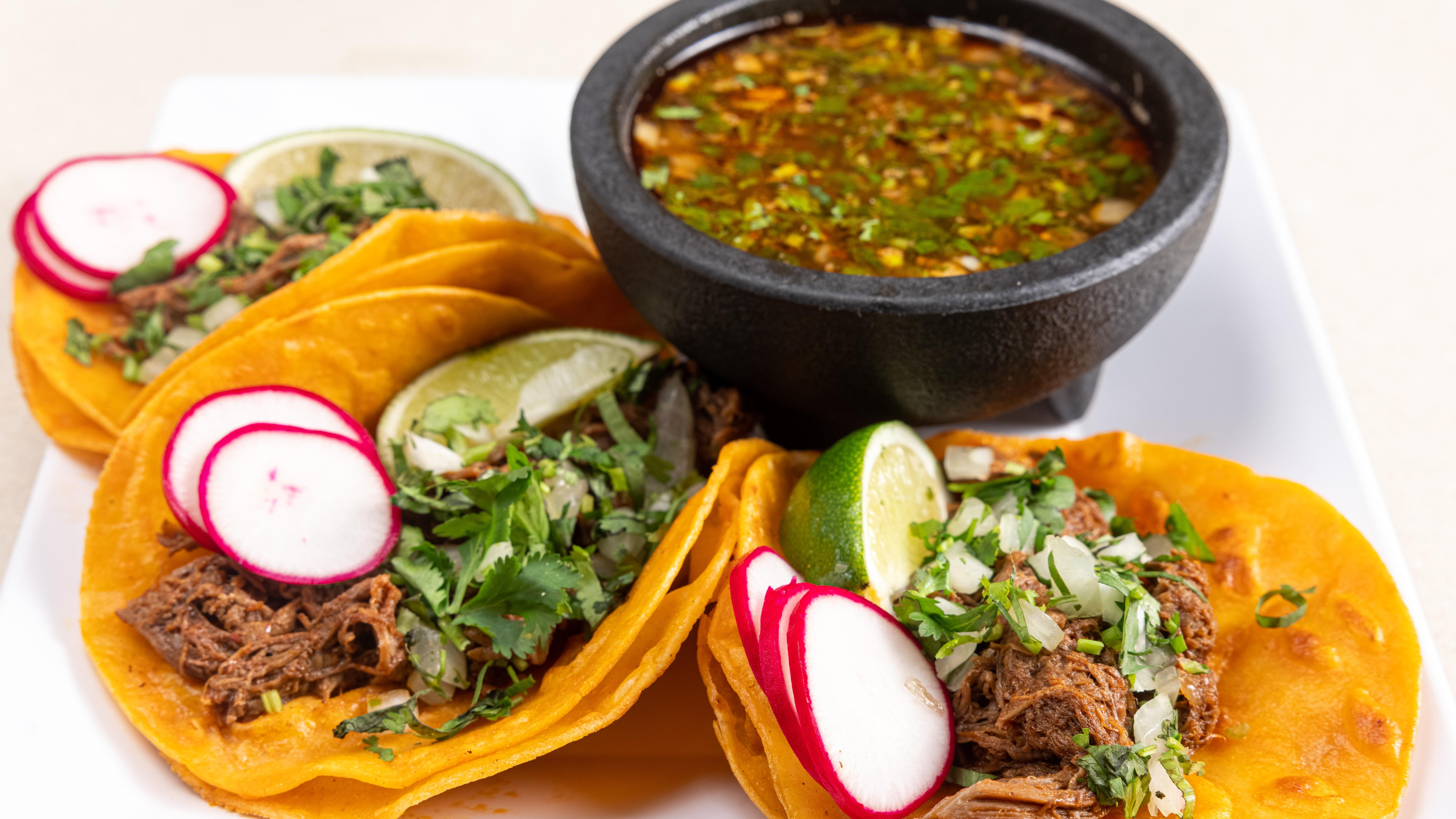 Birria Tacos with Consome.
