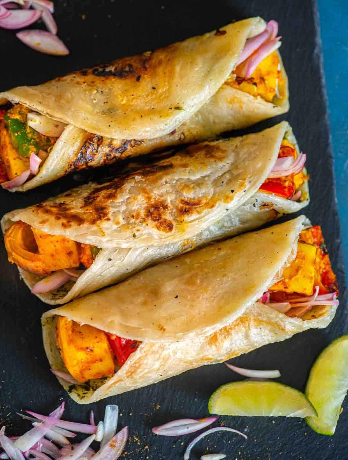 Egg Paneer Kathi Roll.