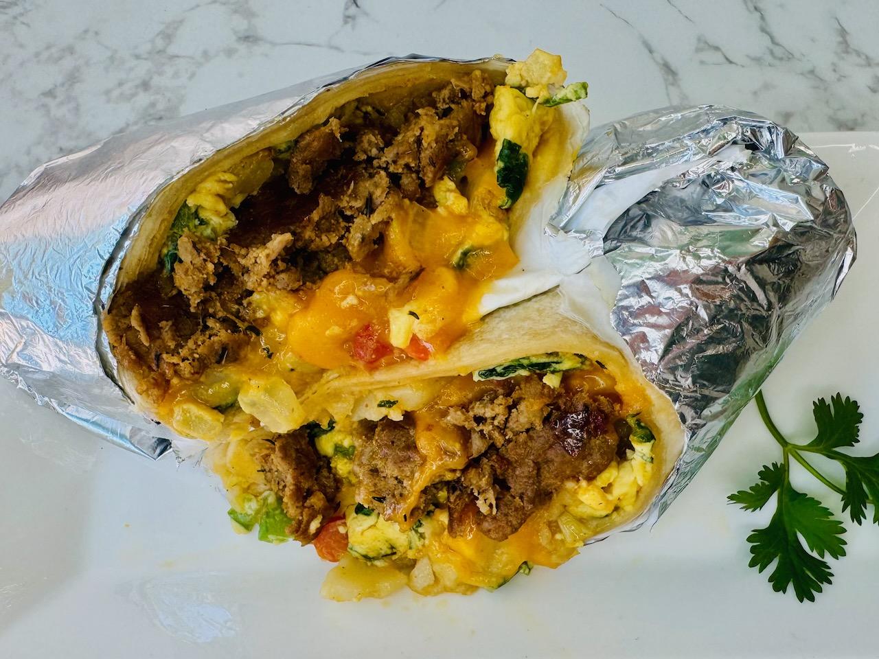 Breakfast Burrito with Homemade Sausage.
