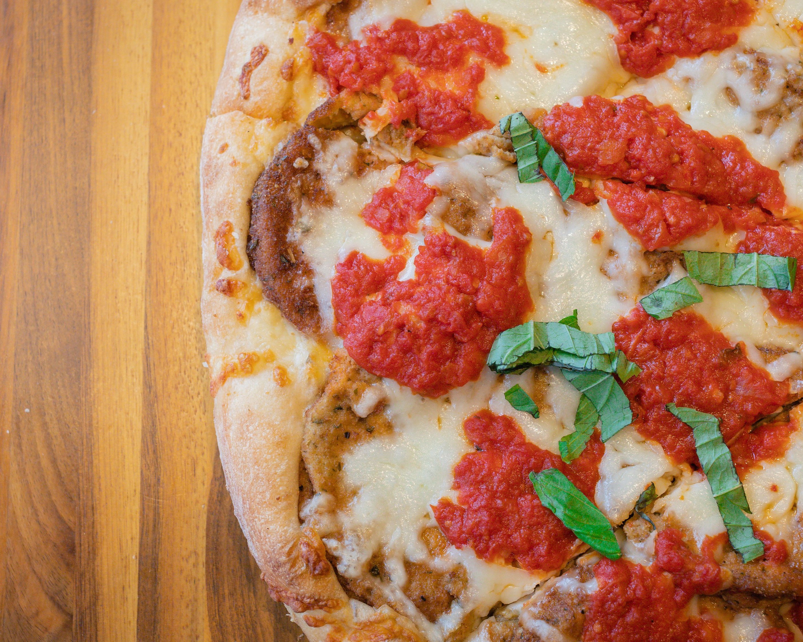 Eggplant Parmigiana Pizza.