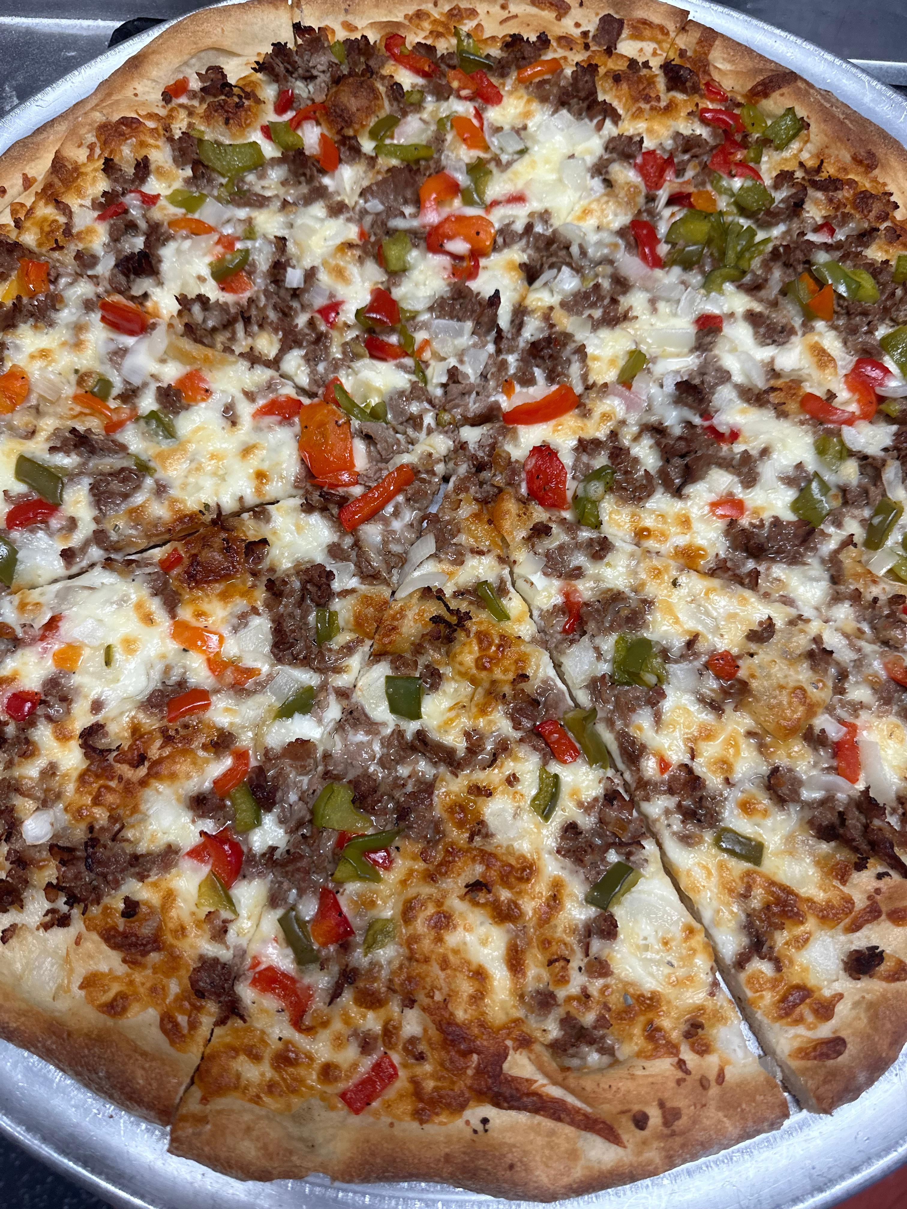 16" Cheesesteak Pizza.