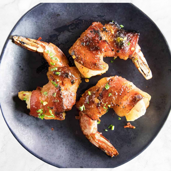 3 Jumbo Bacon Wrapped Shrimp.