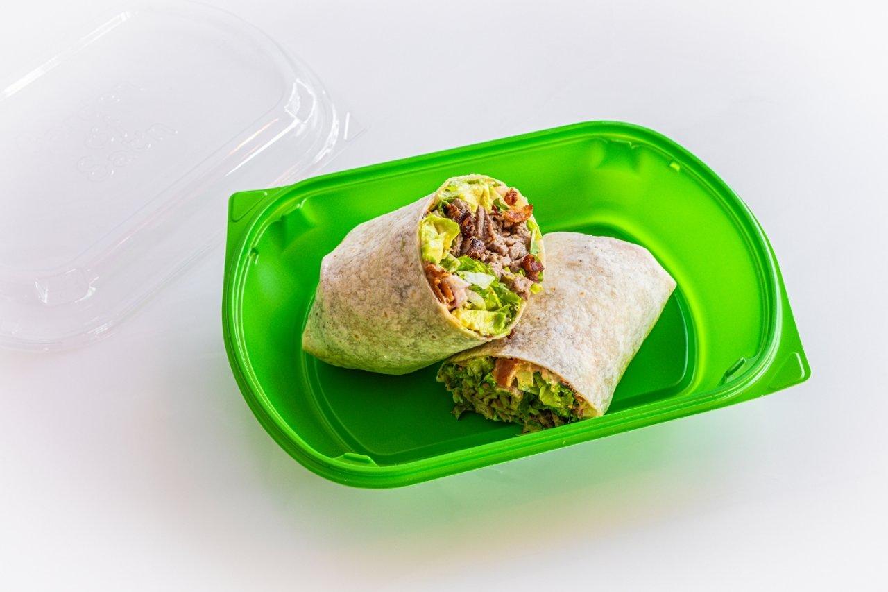 Tri tip, bacon & avocado wrap.