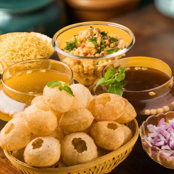 PaniPuri party pack (75 pcs) with Pani (2types) and Ragda or Aloo.