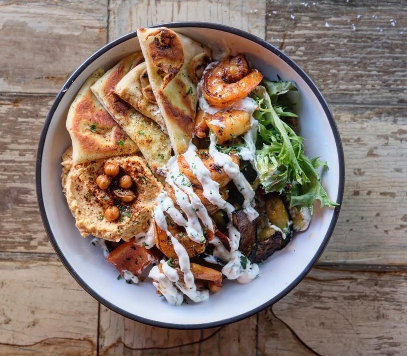 Mediterranean Shrimp Bowl.
