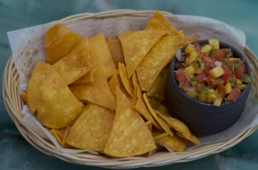 Tortilla Chips and Mango Pico de Gallo.
