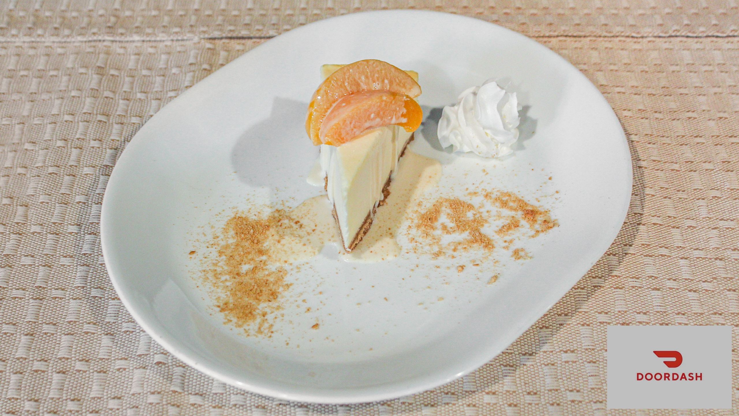 Peaches N Cream Cheesecake Slice.