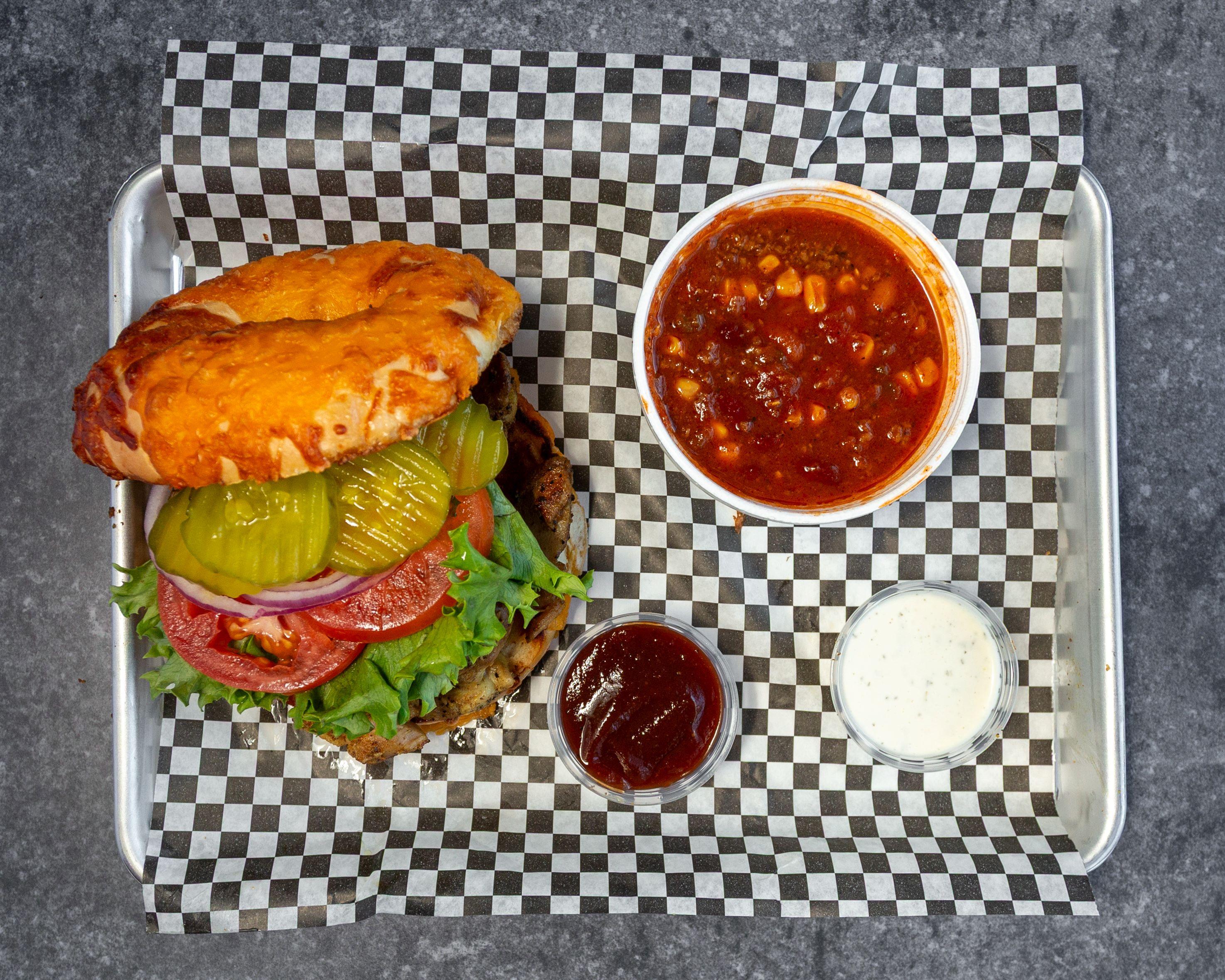 BBQ CHICKEN SANDWICH w/TATER CHIPS.