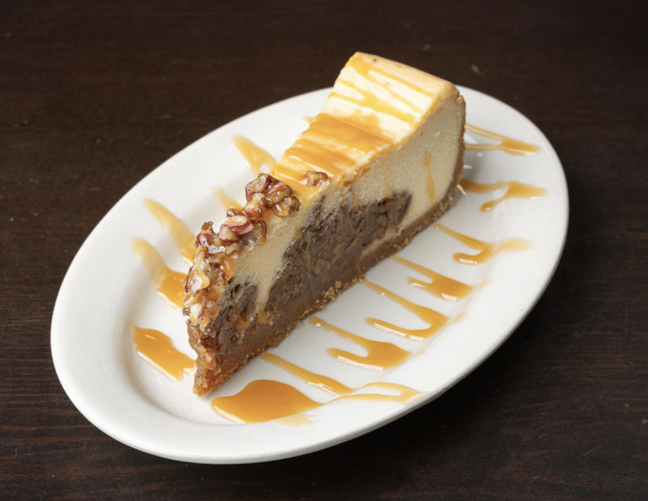 CARAMEL PECAN CHEESECAKE.