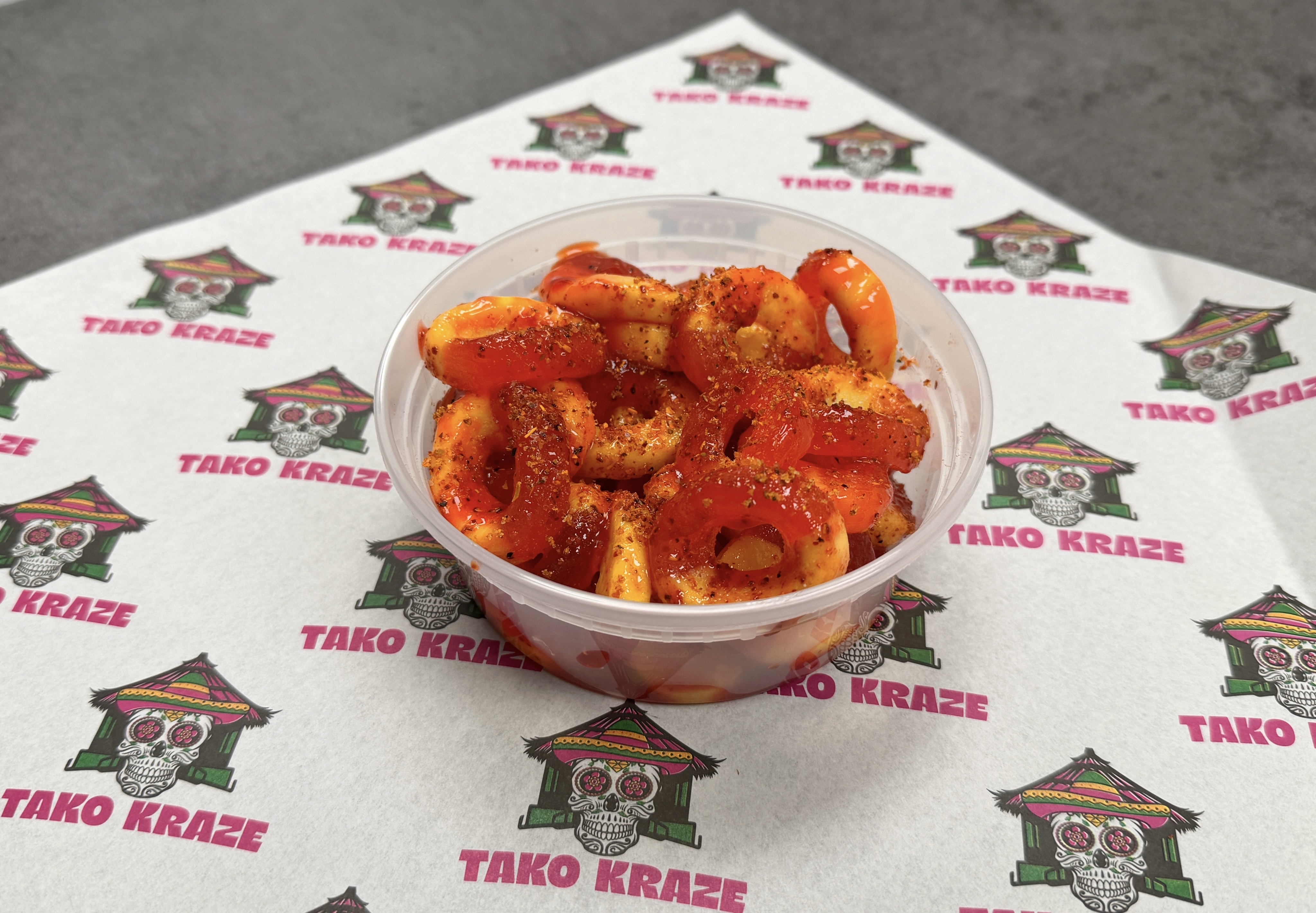 1/2lb Chamoy Tajín Peach Rings.