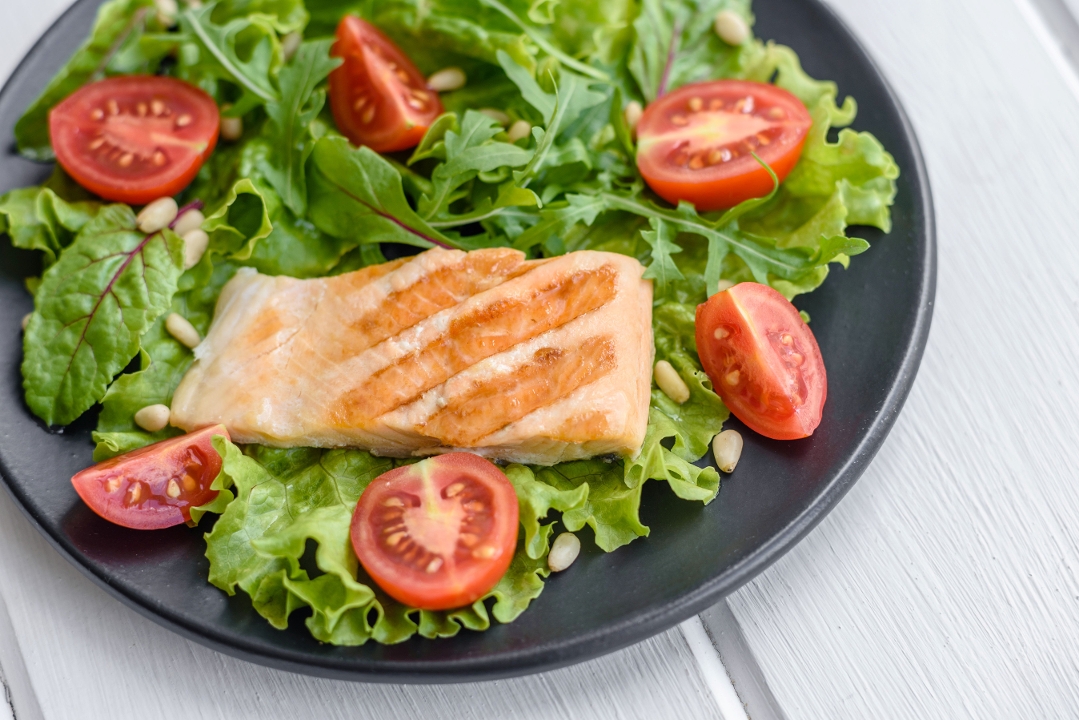 Passage to India Salad - Grilled Salmon.