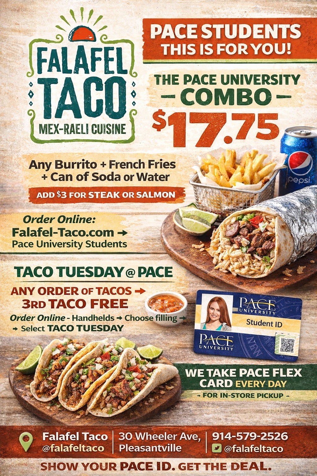 Pace University Combo, Any Burrito, French Fries, Can Of Soda Or Water.