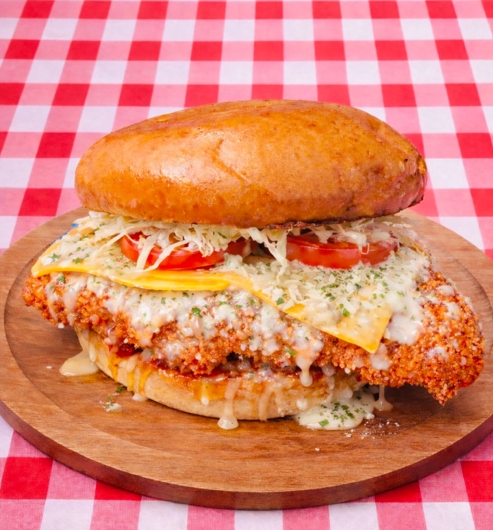 Garlic Parm Crispy Chicken Burger.