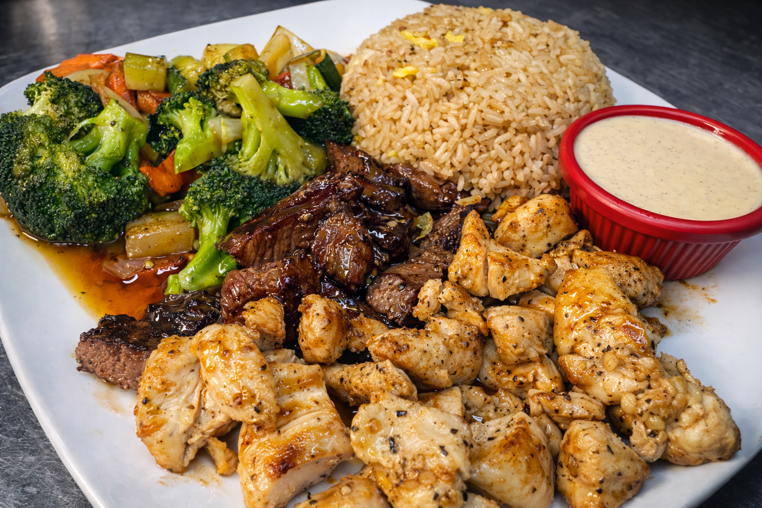 Hibachi NY Strip & Chicken.