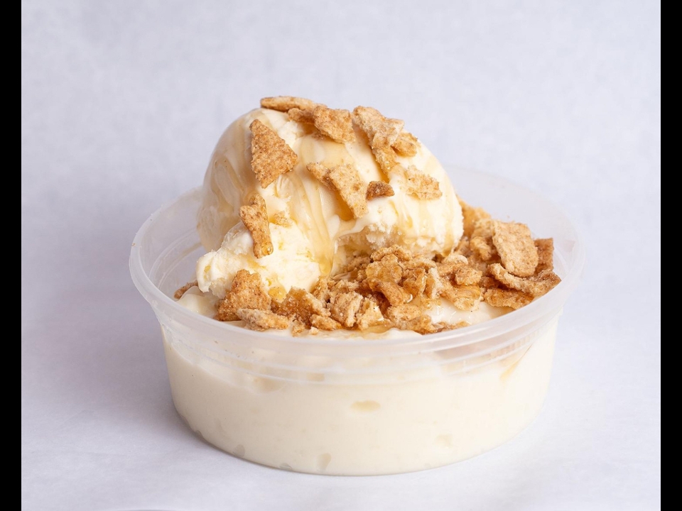 Rice Pudding with Vanilla Ice Cream.