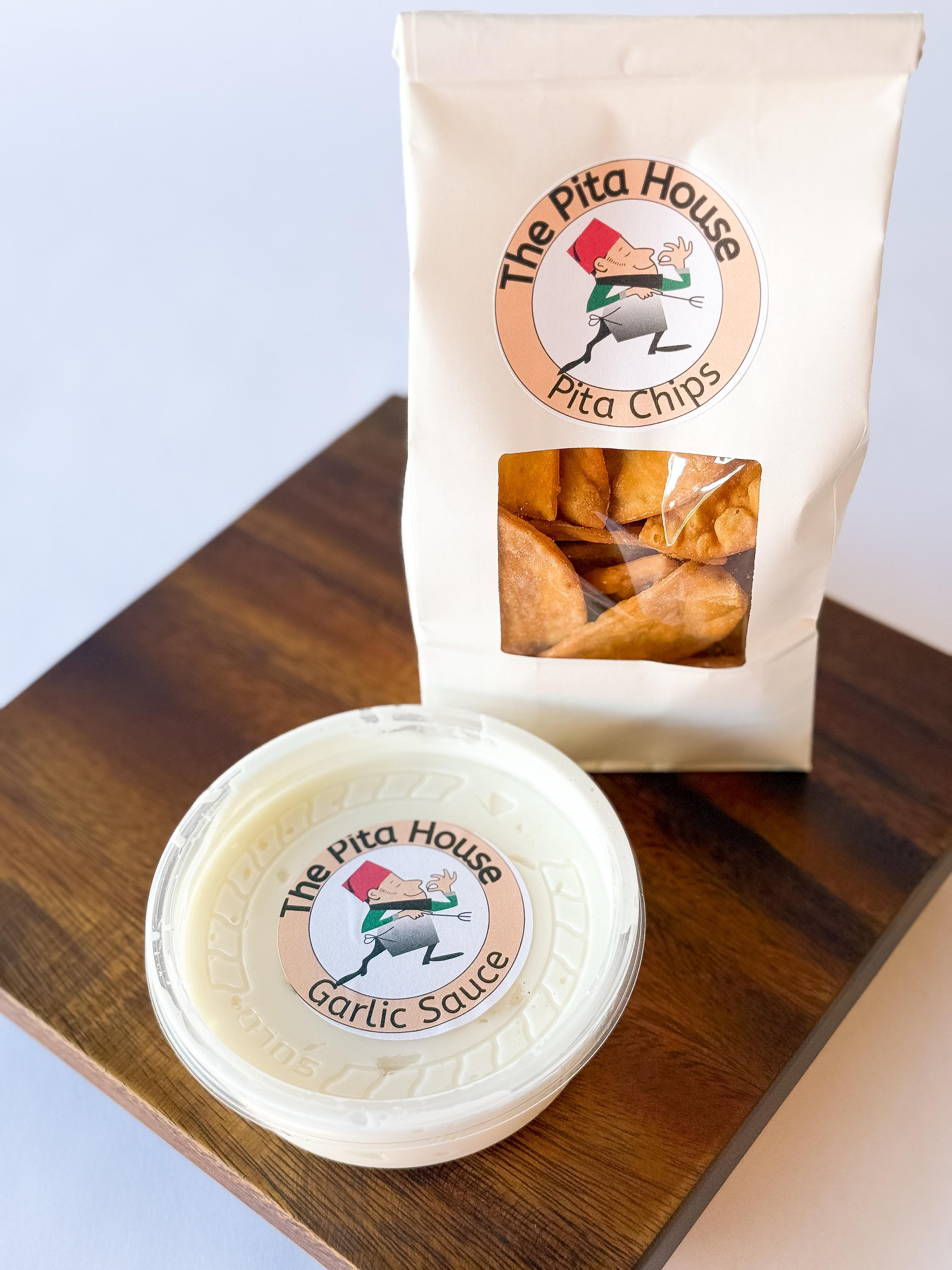 Garlic Sauce with Pita Chips.