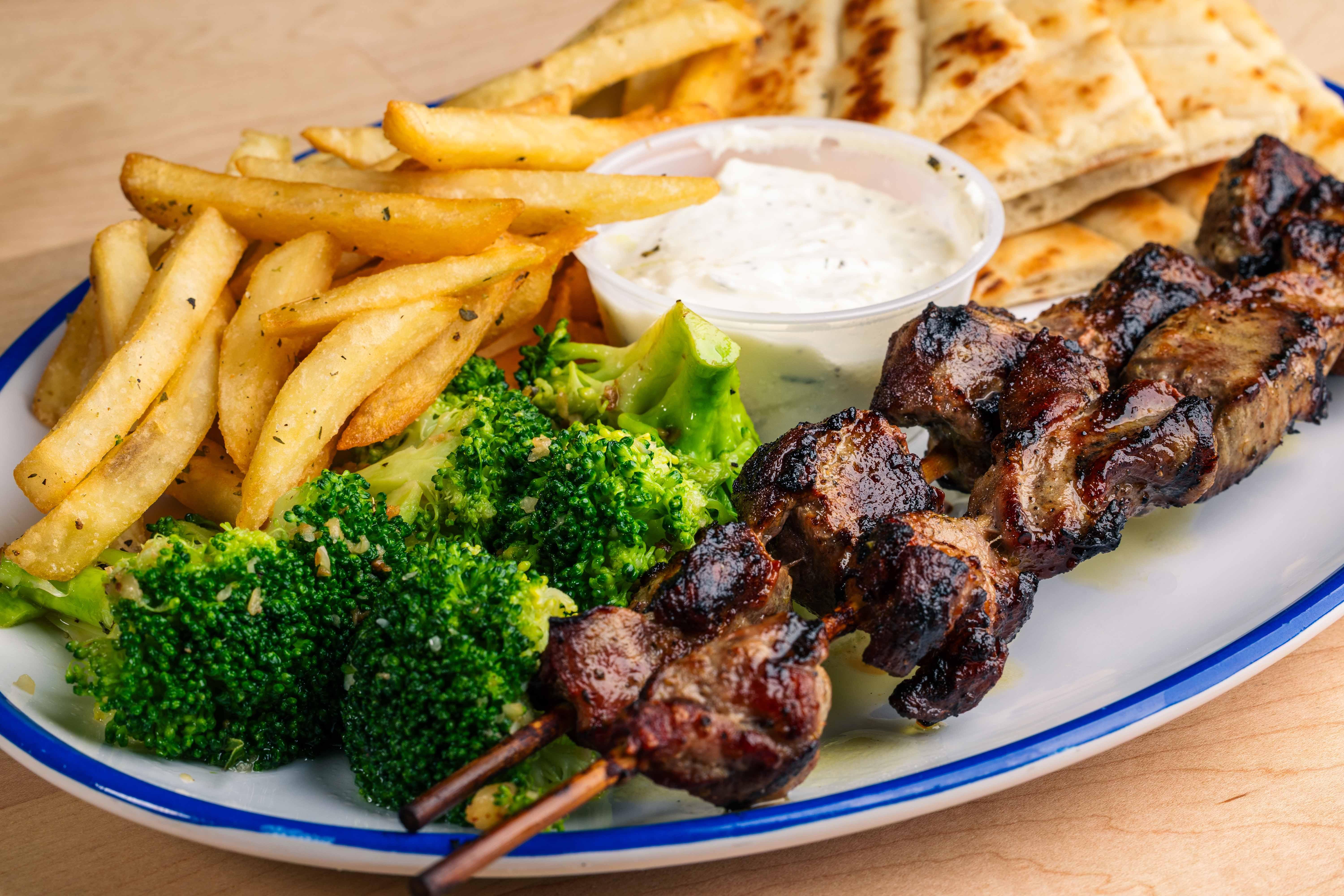 Pork Souvlaki Platter.