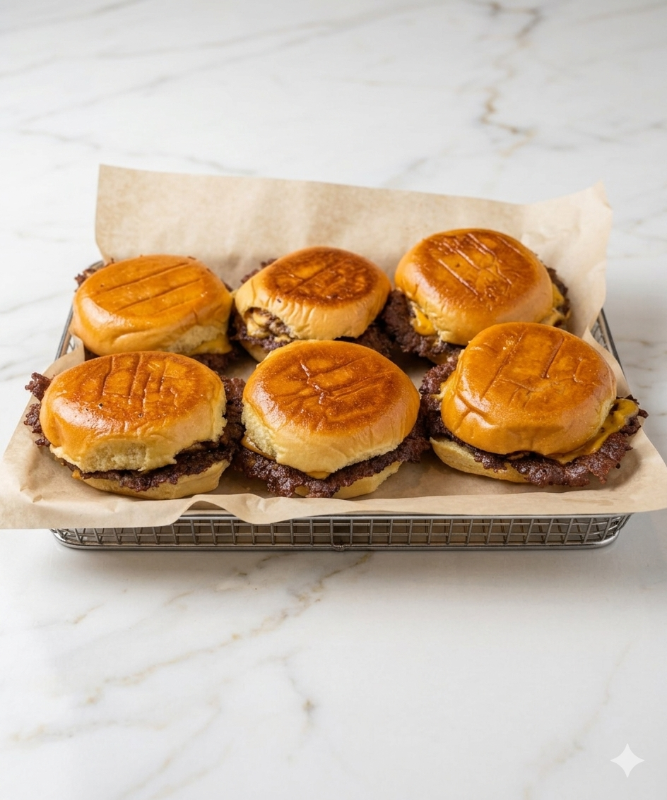 (6) Wagyu Smash Cheeseburger Sliders.