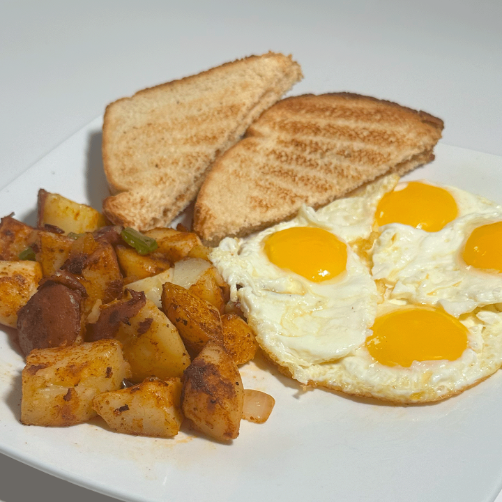 FOUR EGGS BREAKFAST.