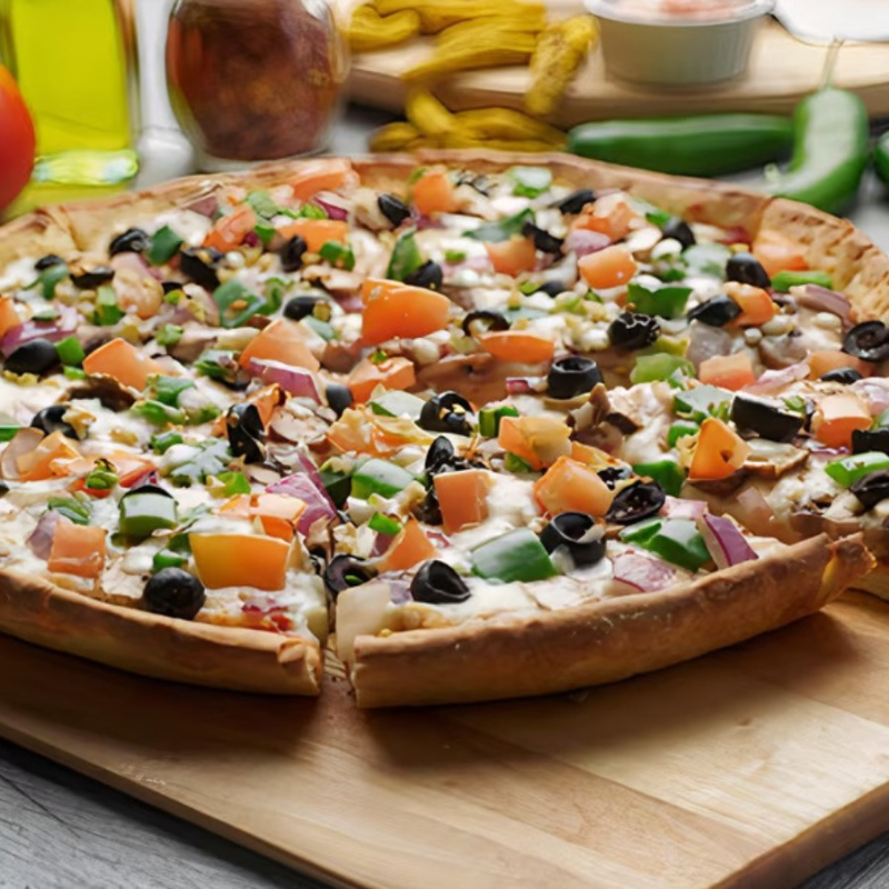 Deep Pan Plant-Based Garlic Chicken Pizza.