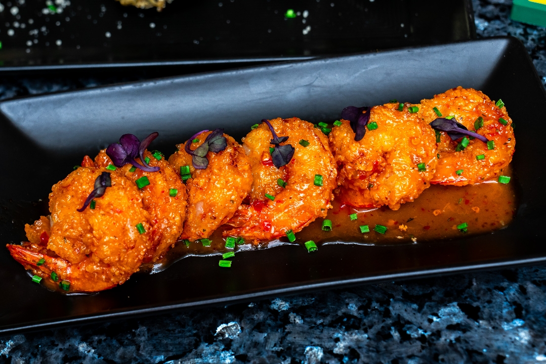 Fried Cilantro Chili Shrimp.